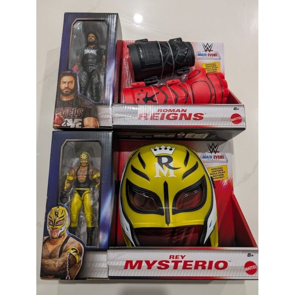 Lot of 2 Mattel WWE Roman Reigns & Rey Mysterio Main Event Role Play Figure Sets